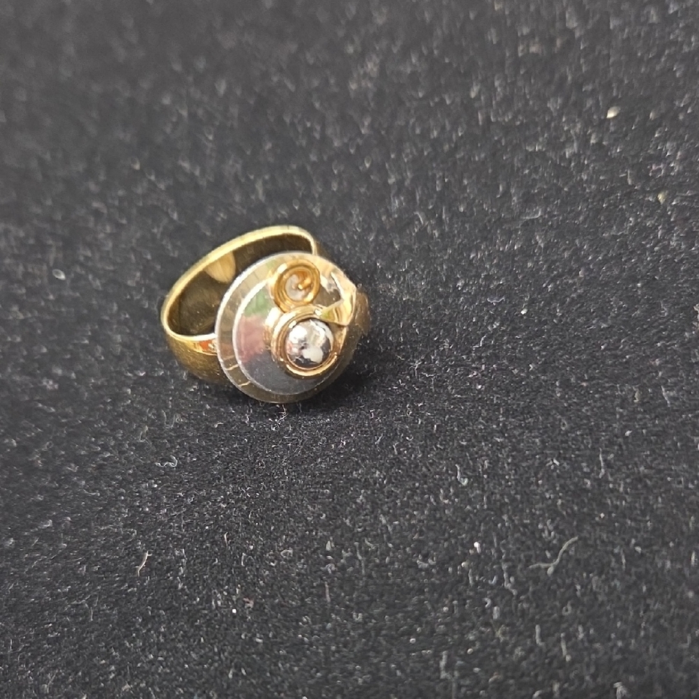 Modern Sculptural Goldtone and Silvertone Ring